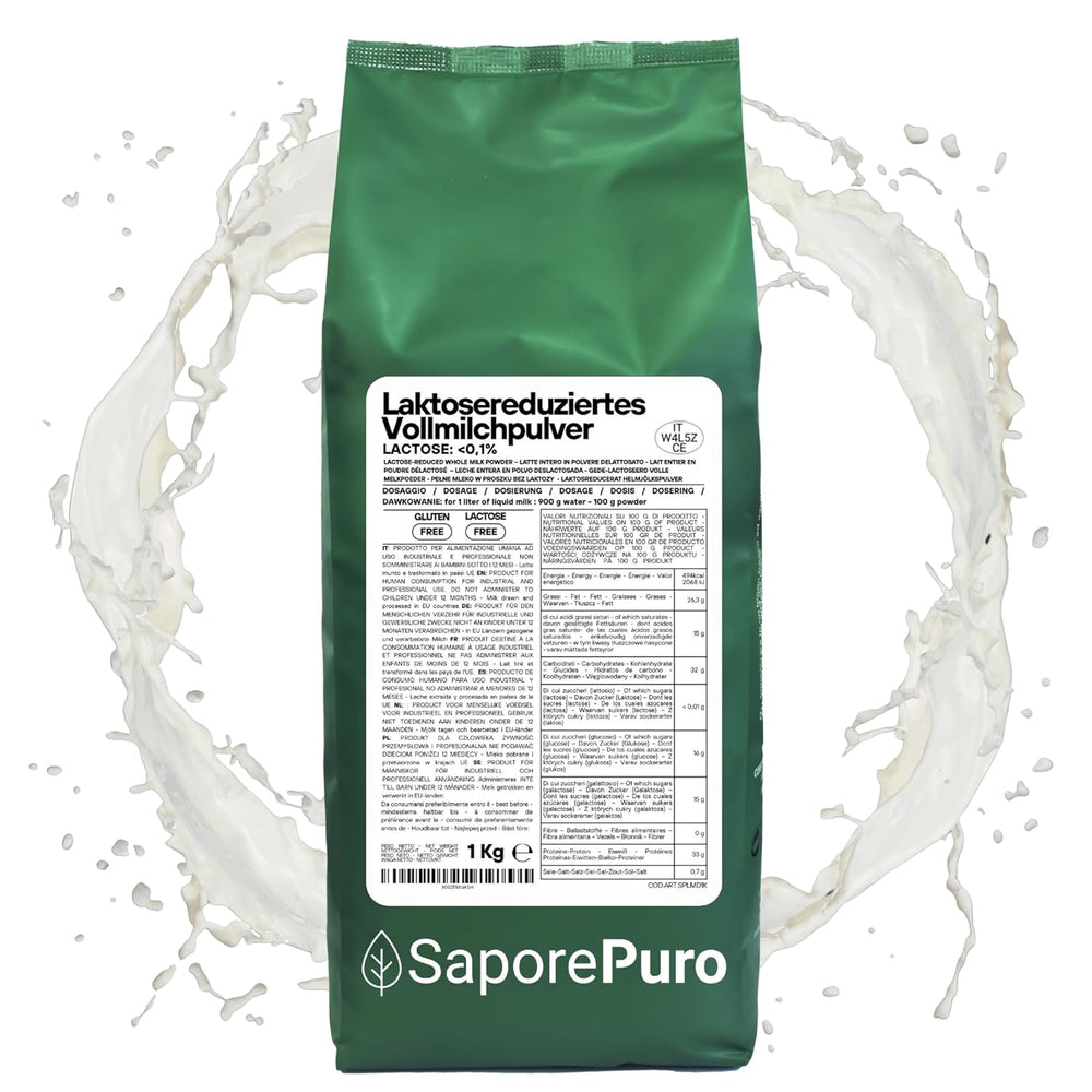 Laktosefreies Vollmilchpulver 1 kg | Hohe Löslichkeit | Ideal für Backwaren, Brot und Speiseeis | Professionelle und industrielle Verwendung | Laktosefrei | Glutenfrei