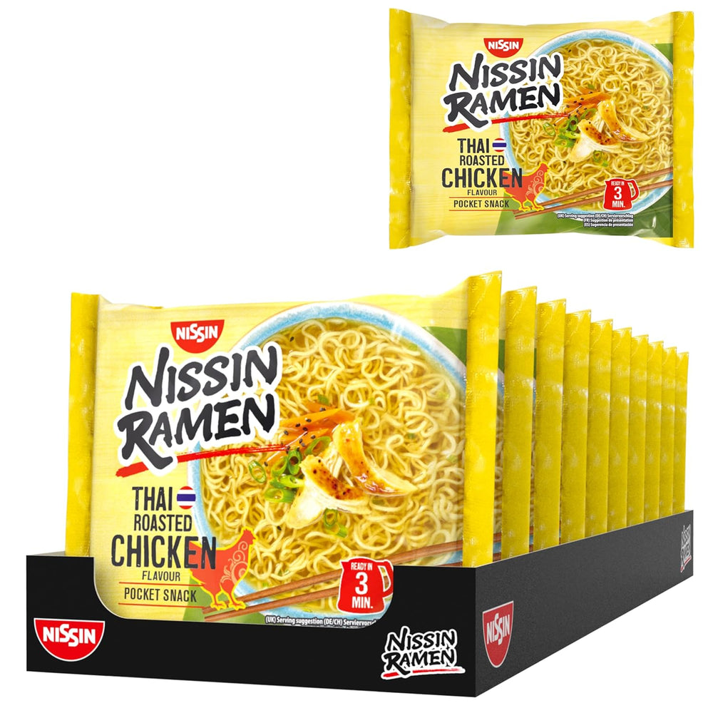 Nissin Ramen - Pui la cuptor thailandez, pachet de 10, tăiței instant în stil asiatic, preparați după o rețetă thailandeză, rapid și ușor de preparat, mâncare asiatică (10 x 65 g)