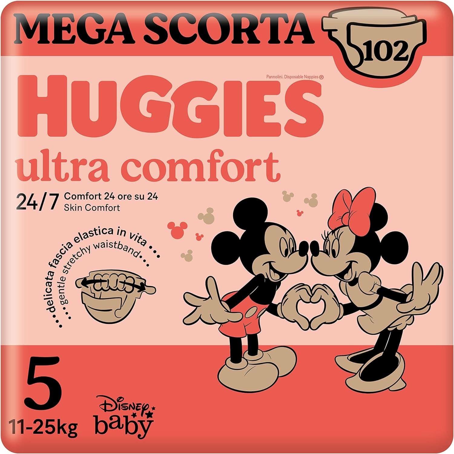 Huggies Ultra Comfort, scutece mărimea 4 (7-18 kg), design Disney, pachet de depozitare Mama si Copilul Naty Shop 5 (pachet de 102)