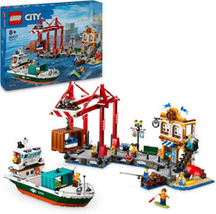 Portul LEGO City cu navă de marfă, jucărie de construit pentru băieți și fete de la 8 ani, idee de cadou pentru copii, macara pentru containere, navă de jucărie și 8 minifigurine 60422 Seturi de constructie Besuche den LEGO-Store Titlu implicit