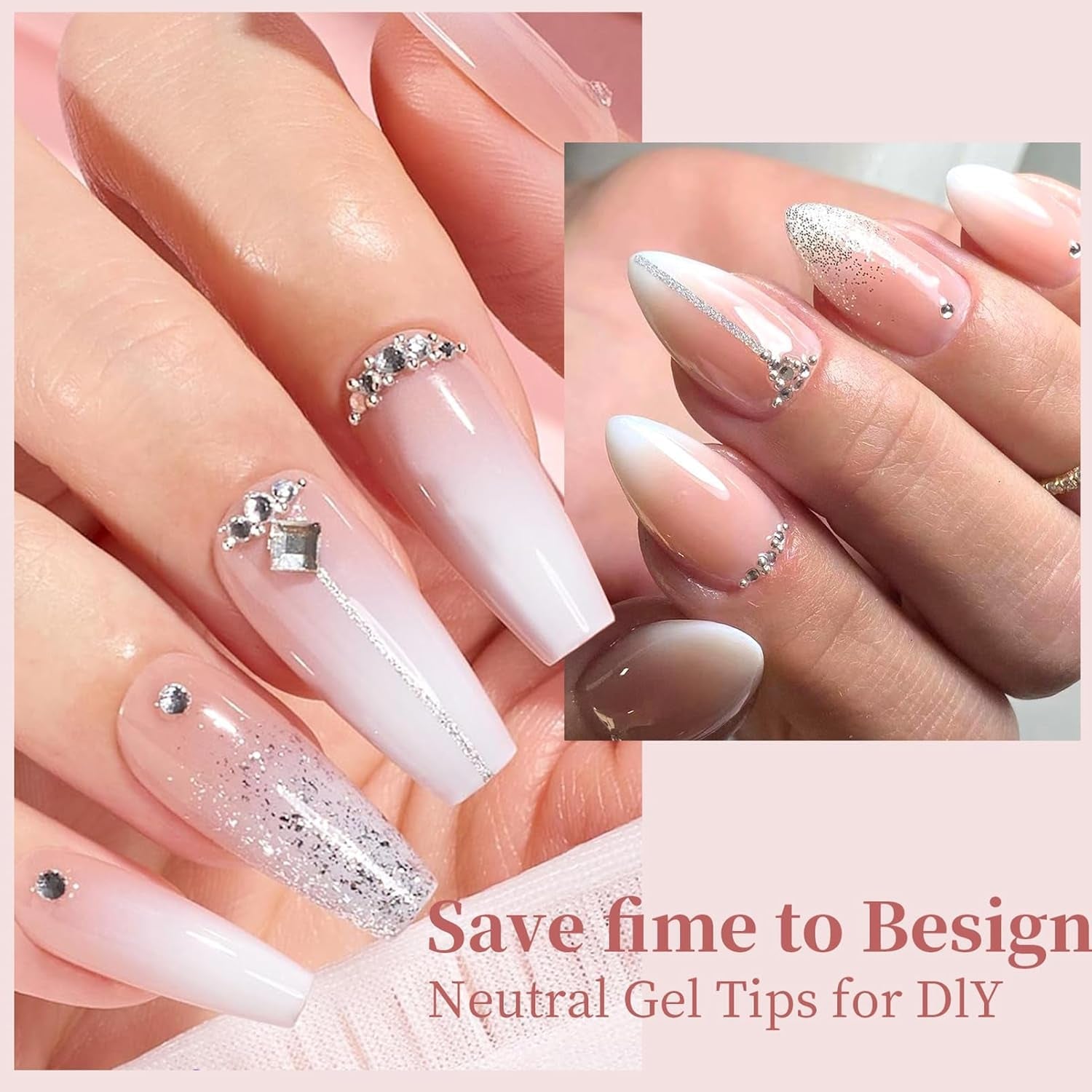 Kit 150 bucăți unghii false gradient - 5 culori design ombre unghii artificiale autoadezive - acoperire completă pentru femei și fete - unghii false lucioase pentru manichiură DIY (pătrat)