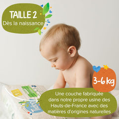 - Ökologische Windeln, Größe 2 (3-6 kg) – natürlicher Ursprung, ohne Schadstoffe – 12 Stunden trocken, extrem saugfähig – hergestellt in Frankreich – 150 Einwegwindeln – Packung 1 Monat