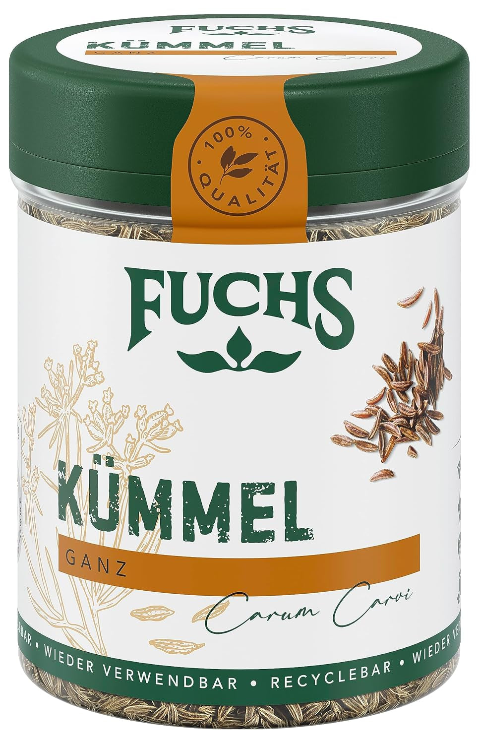 Fuchs Gewürze - Kümmel ganz - kräftiges Gewürz für Kohl- und Fleischgerichte oder zu Bratkartoffeln - natürliche Zutaten - 60 g in wiederverwendbarer, recyclebarer Dose