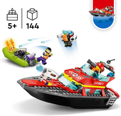 LEGO 60373 City Feuerwehrboot, Spielzeug, das im Wasser schwimmt, mit Rennboot, 3 Minifiguren und Jetpack, Feuerwehr-Boot-Spielzeug Geschenkidee für Jungen und Mädchen ab 5 Jahren