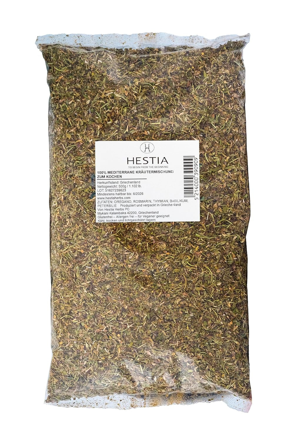 Hestia Herbs Griechische Mediterrane Kräutermischung mit Oregano, Rosmarin, Thymian, Basilikum & Petersilie zum Kochen, 500 g – Authentische Gewürzmischung für traditionelle Rezepte
