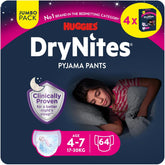 Scutece Huggies DryNites foarte absorbante pentru noapte, pentru fete 4-7 ani, 4 x 16 scutece-chiloți (64 bucăți), pachet lunar