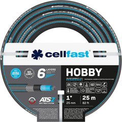 Furtun de grădină CELLFAST, furtun de apă cu 6 straturi, furtun de irigare din material textil cu împletitură dublă, rezistent la UV, anti-alge, furtun flexibil, 32 bar, 1 inch, 25 metri, Hobby