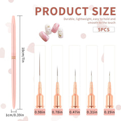 Nail Art Liner-Pinsel 5-Teiliges Gel-Nagellack-Malerei-Nagel-Punkt-Zeichnungs-Werkzeug Für Lange Linien Kunst-Design-Stift-Set Metallgriff Nail-Art-Design-Pinsel Für Frauen