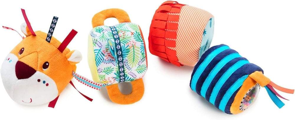 Lilliputiens - Jack Velcro sound roll - Jucărie de activitate colorată pentru bebeluși cu sunete diferite și zornăitoare detașabile - Promovează ascultarea și abilitățile motorii - De la 6 luni - 83064 Jucarii Bebe Naty Shop Titlu implicit
