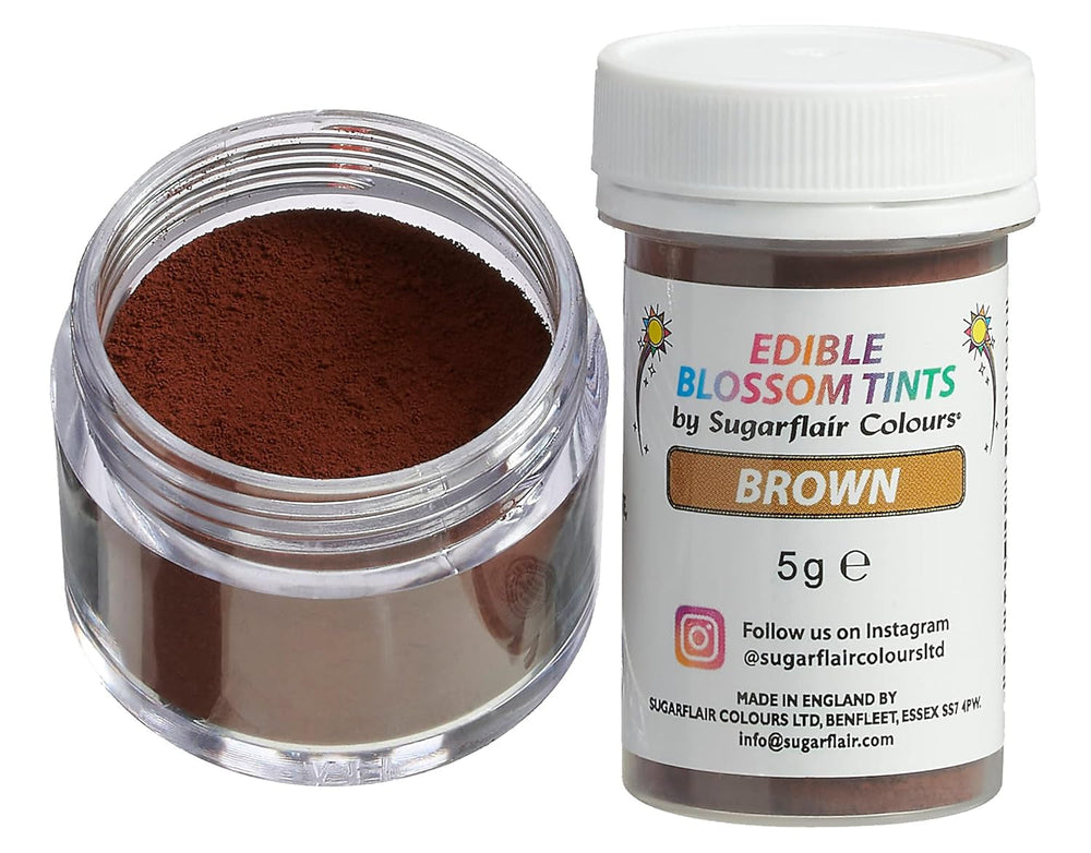 Pudră de colorant alimentar Sugarflair Blossom Tint Dust Maro - Pudră de colorant alimentar pentru decoruri de tort, pastă de zahăr, fondant, glazură, ciocolată, cremă de unt, macarons și multe altele - 5G