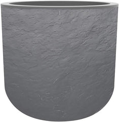 Ghiveci rotund, 40 cm, Volcania'Up 32,5 l, aspect piatră, perete simplu, zonă rezervor apă, Ø 38,5 x Î. 36,8 cm, gri antracit