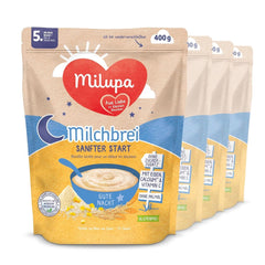 Terci de lapte Milupa Gentle Start – Cereale pentru bebeluși fără gluten, fără ulei de palmier – Fără conservanți și coloranți – De la 5 luni – 4 x 400 g