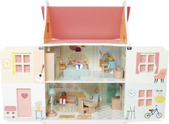 Janod – Prima mea casă de păpuși din lemn – 10 accesorii – Mobilier pentru păpuși – Uși magnetice și acoperiș detașabil – Jucărie din lemn certificat FSC – Vârste 3+