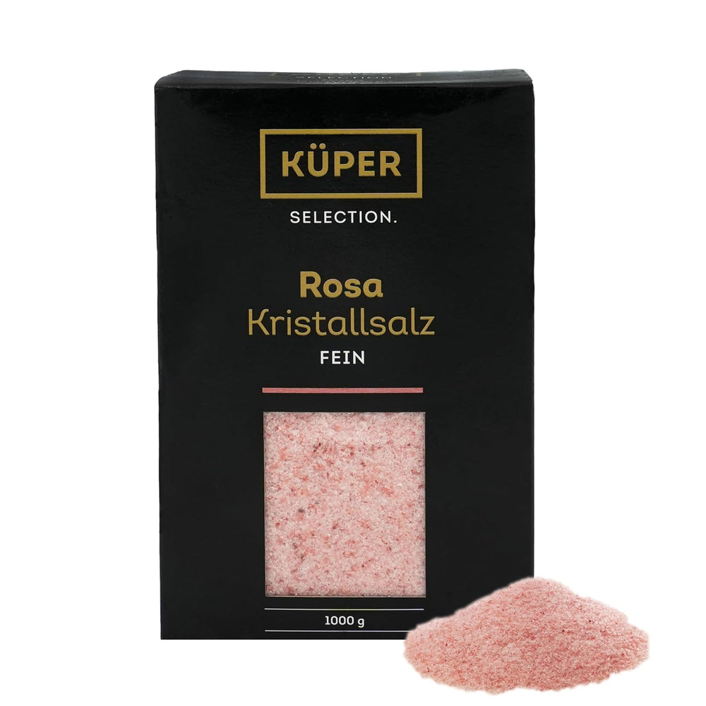 Küper Selection 1000g Kristallsalz rosa fein - rosa Speisesalz zum Würzen und Verfeinern – 100% natürliches Salz