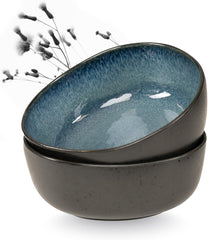 Set de boluri de servire Moritz & Moritz ORGANIC, albastru - 2 boluri mari din gresie de înaltă calitate, moderne și atemporale, potrivite pentru cuptorul cu microunde și mașina de spălat vase - perfecte pentru salate, paste, gustări și multe altele