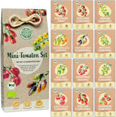 Set de semințe de roșii mini organice: 12 soiuri de roșii cultivate liber | Semințe de roșii cu roșii cocktail rare și de familie, cherry și beefsteak | Semințe de legume pentru balcon, pat înălțat, grădină și cadou | Loveplants