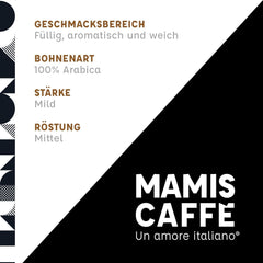 Mamis Caffè Gran Crema, boabe de espresso întregi - 100% boabe Arabica, aromă fructată, ciocolatie, ușor dulce, prăjire medie și cremă groasă, cultivate în Brazilia și Columbia Cafea Naty Shop