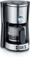 Espressor SEVERIN „TypeSwitch” cu carafă de sticlă și cronometru, AromaSwitch pentru alegerea a 2 opțiuni de preparare, ceas digital cu funcție de cronometru, pentru până la 10 cești, 1000W, oțel inoxidabil periat-negru, KA 4826