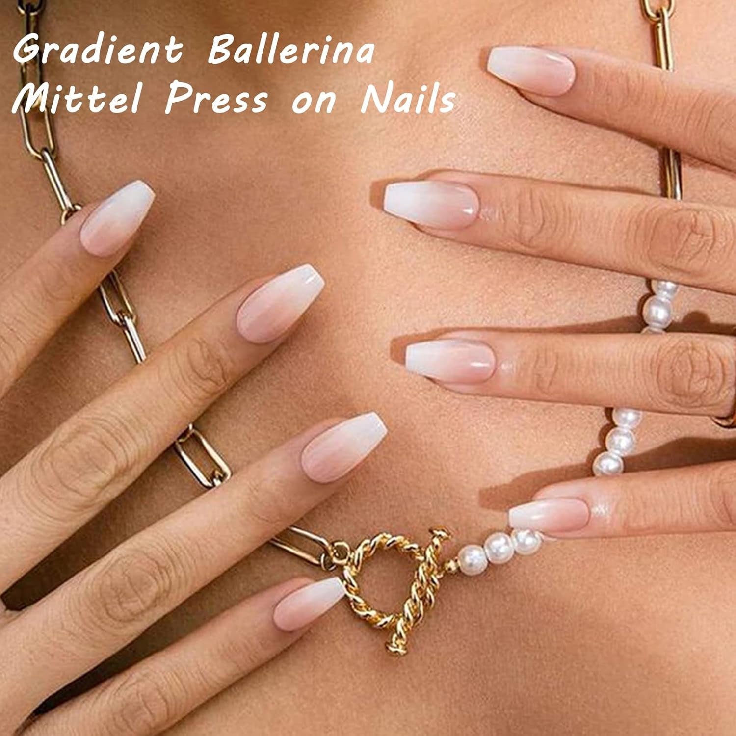 Set 360 de bucăți de unghii false cu balerină în gradient, unghii artificiale cu gradient roz și alb pentru lipire cu 2 bucăți de stilouri cu ulei pentru unghii, unghii false medii ombre pentru femei DIY