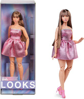 Barbie Looks Doll, figurină de colecție nr. 24 cu păr șaten și modă modernă Y2K, rochie strălucitoare fără bretele cu tocuri înalte Peep-toe, HRM16 Papusi Naty Shop Titlu implicit