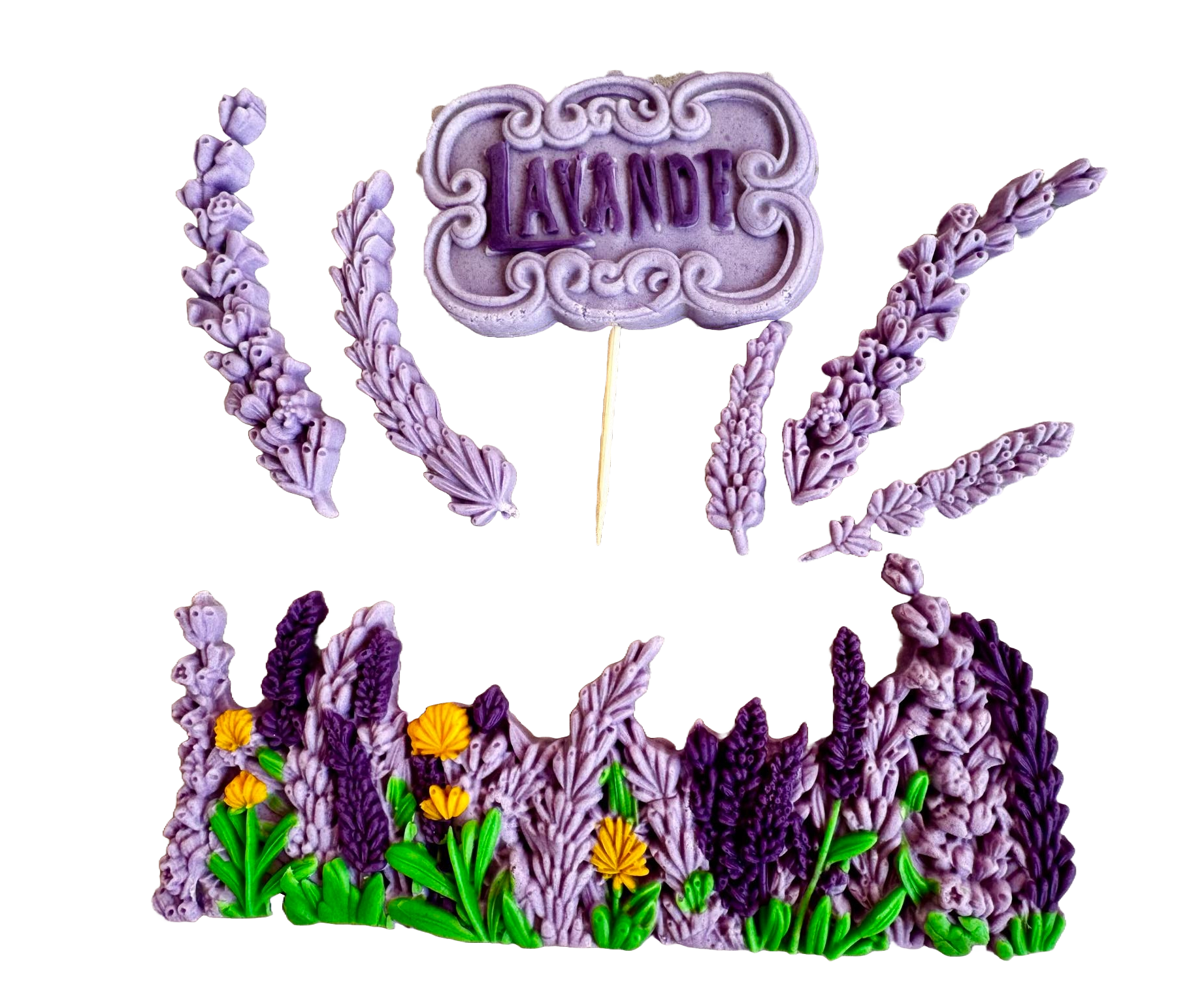 Set 7 decoratiuni comestibile din pasta de zahar, Lavanda Decoratiuni din Pasta de Zahar Naty Shop