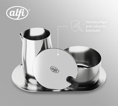 SET LAPTE ȘI ZAHĂR alfi, set lapte și zahăr din oțel inoxidabil lucios, de înaltă calitate, design elegant, lavabil în mașina de spălat vase, durabil