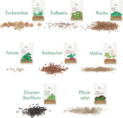 Kit de cultivare a semințelor cu cutie de lemn și 8 varietăți de semințe de plante: Kit de cultivare pentru copii cu semințe de legume, căpșuni și plante aromatice – Kit de început pentru mini seră și mini grădină de la OwnGrown