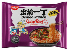 Nissin Demae Ramen – Vită picantă, pachet de 10, tăiței instant în stil japonez cu aromă de vită și condimente asiatice, rapid și ușor de preparat, mâncare asiatică (10 x 100 g)