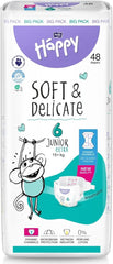 Scutece Bella Baby Happy Premium, mărimea 6, Junior Extra, 15+ kg, 96 de bucăți, sigiliu DERMATEST și OEKO-TEX, scutece de unică folosință pentru bebeluși