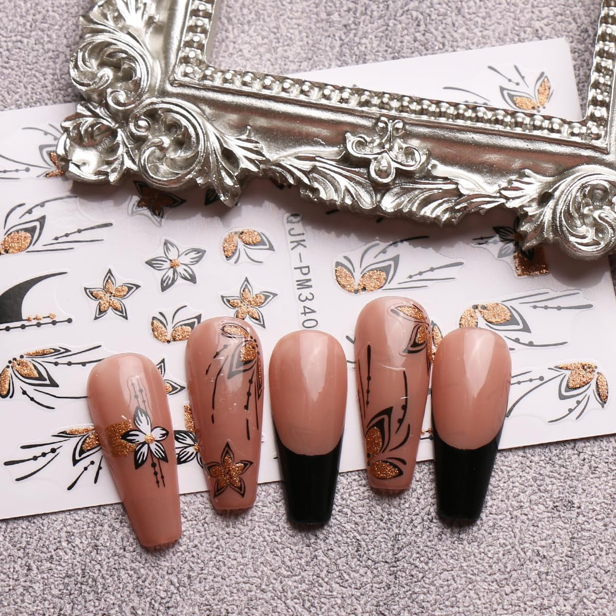 JMEOWIO Nagelsticker Blumen Glitzer 9 Blatt Nail Art Sticker Selbstklebend Nagelaufkleber Frühling Sommer Blumen Dekoration Nageldesign Zubehör