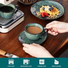 Serviciu de cafea Vancasso din gresie, set de cafea STARRY cu 12 piese pentru 4 persoane, include cești de cafea și farfurioare, aspect vintage