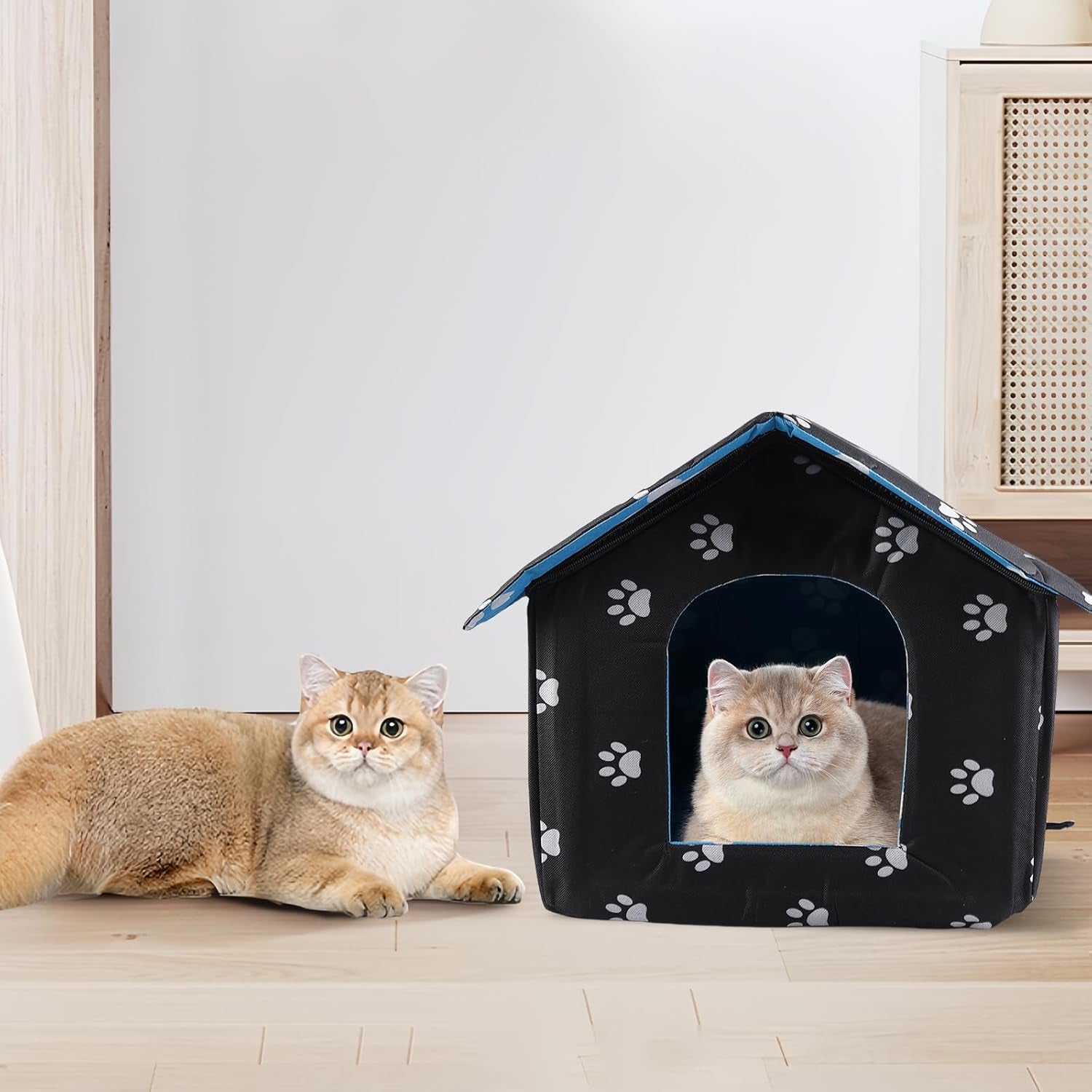 Căsuță pentru pisici în aer liber, peșteră pliabilă pentru pisici, pat pentru pisici rezistent la intemperii, casă pentru pisici în aer liber, pentru animale de companie mici (36 * 26 * 14CM, negru)