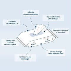 BIOLANE - Șervețele umede pentru bebeluși H2O cu apă - Buzunar - Bebeluși - 24 x 10 bucăți (240 șervețele) - pentru piele sensibilă - curăță și protejează fața și scaunul - fabricate în Franța