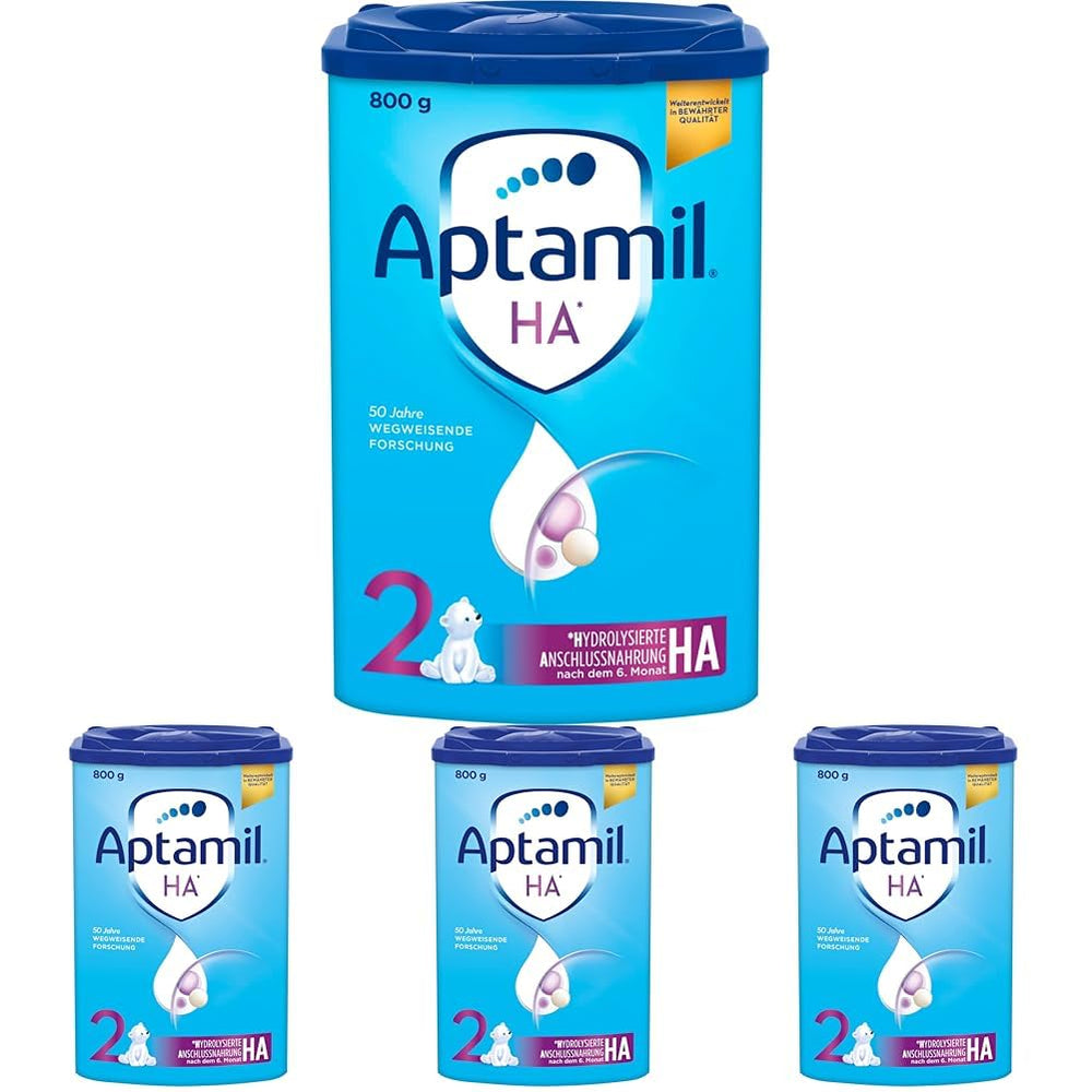 Aptamil HA 2 – Formulă de continuare după 6 luni, cu Omega 3 și 6, DHA, ARA și ALA, Fără lactoză, Fără ulei de palmier, Hrană pentru bebeluși, Lapte praf, 1 x 800g (Pachet de 4)