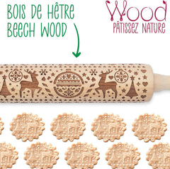 Sucitor din lemn Scrap Cooking „Xmas” cu motive de Crăciun – rolă de embosat cu decorațiuni în relief pentru fursecuri – accesoriu decorativ – 5242