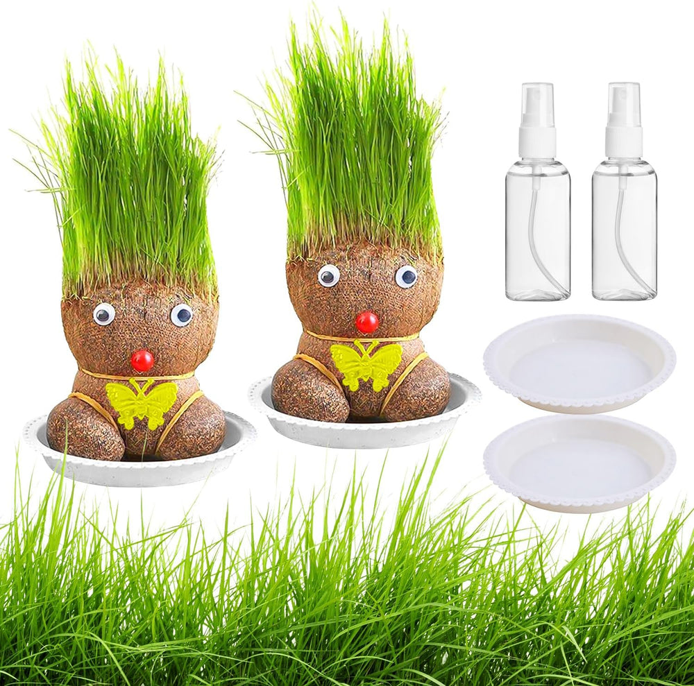2 Stück Graskopf Wachsende,Graskopf Puppenpflanze,Wachsende Graskopf Puppenpflanze,Graskopf Haarwuchs,Grass Head Doll Bonsai Growing Plants,Mini Bonsai Gras Kopf Figure Puppen Für Schlafzimmer