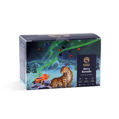 Blooms & Leopard Premium Green Tea Bags – Amestec Berry Borealis cu hibiscus, afine, căpșuni și mentă verde – 20 pliculețe de ceai piramidale pentru ceai cald sau rece