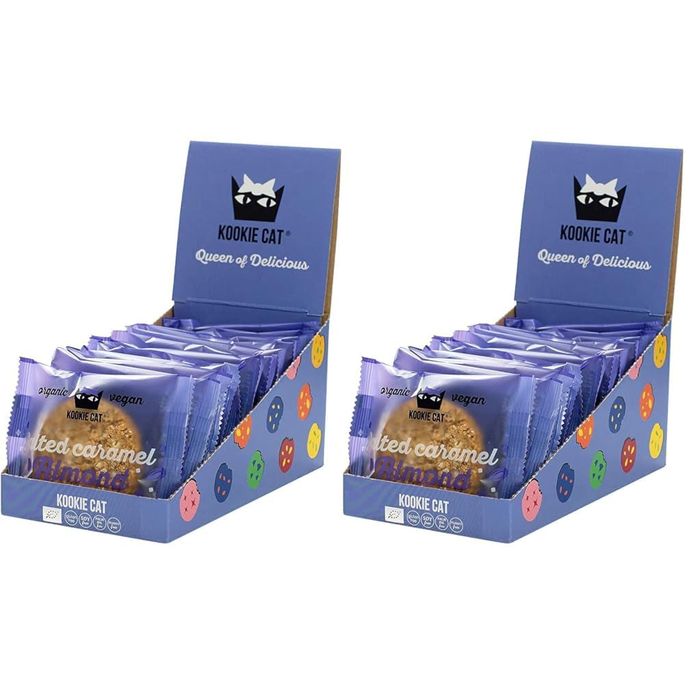 Fursecuri vegane cu caramel sărat și migdale - Ambalate individual, fără gluten, fără soia, organice, cu migdale și ovăz - Pachet multiplu de 12 x 50g (pachet de 2)