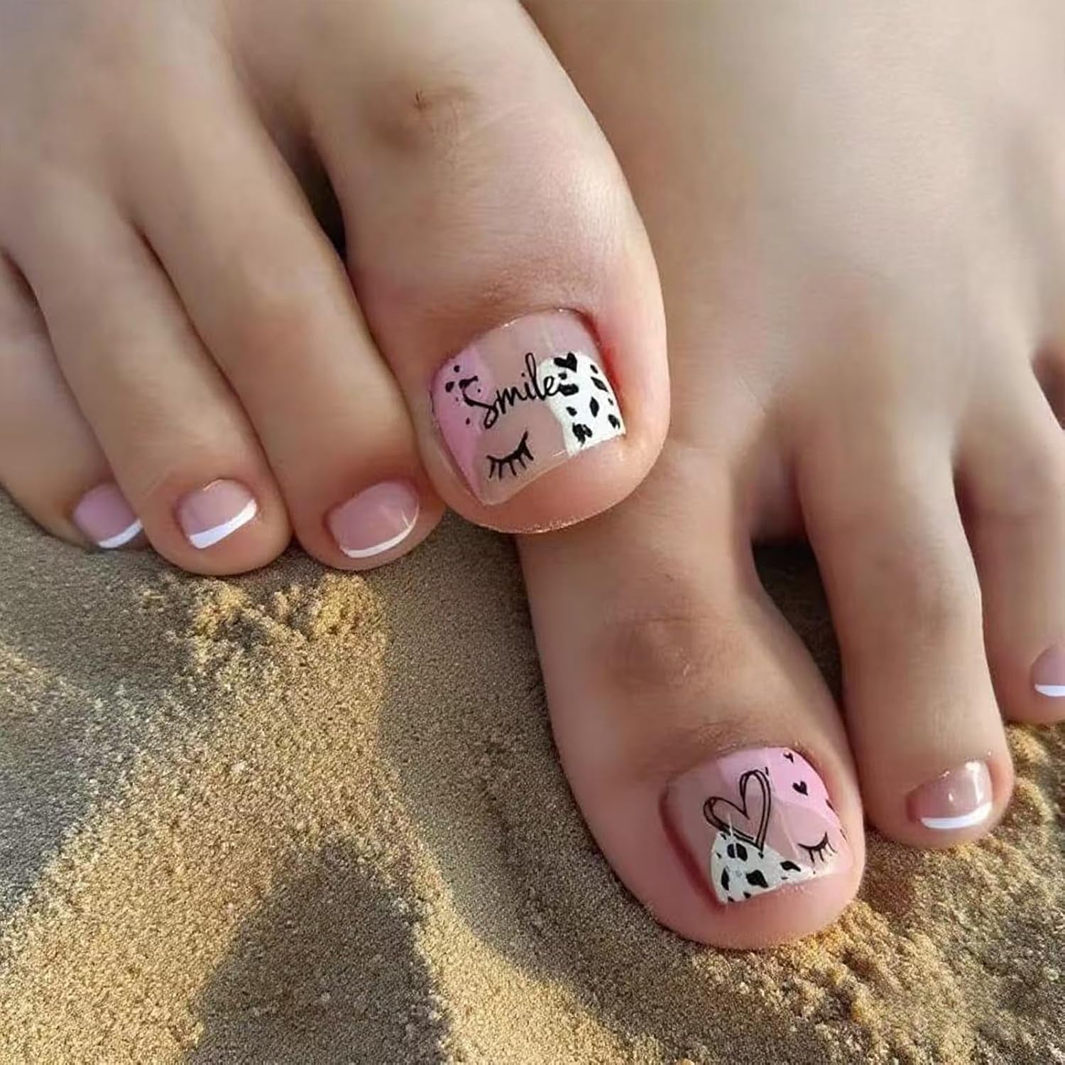 Set unghii false cu adeziv - Unghii false franțuzești - 24 bucăți, design pătrat scurt, gradient alb roz, unghii artificiale, manichiură balerină (gradient roz scurt)