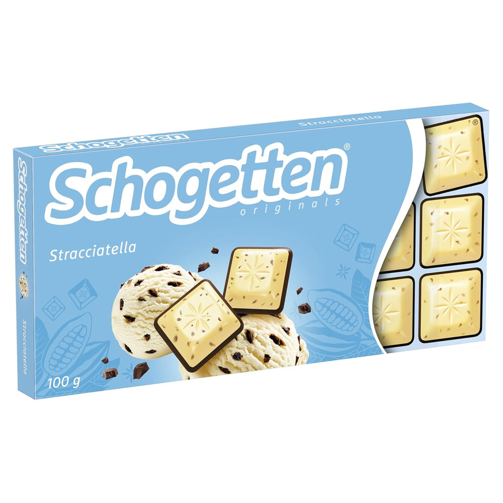 Baton de ciocolată Schogetten Stracciatella 100g, porționat individual. O încântare. Bucată cu bucată.