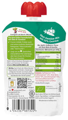 FRECHE FREUNDE Pungă de fructe bio, compresibilă, cu mere, căpșuni, sfeclă roșie și morcov, piure de fructe cu legume într-o pungă compresibilă pentru bebeluși de la 6 luni, vegan, pachet de 6 (6 x 100g)