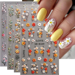 JMEOWIO 3D Nagelsticker Blumen Nail Art Sticker Selbstklebend Nagelaufkleber 5D Stereoskopisch Herbst Blumen Dekoration Nageldesign Zubehör 4 Blatt