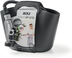 GF SRL, Aquapop Gri Ediție Limitată cu furtun textil autoextensibil de 25 m Fabricat în Italia, pungă de plastic moale, duze și fitinguri Lancia 8 pentru irigarea grădinii, gri închis