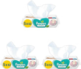 Șervețele umede pentru bebeluși sensibili, 260 de șervețele (5 x 52), fără parfum, pentru o curățare delicată și delicată (pachet de 3)