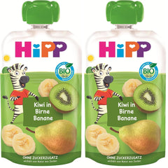 HiPP Bio Quetschie Kiwi in Birne-Banane - Charlie Zebra (8 x 100g), ab 1 Jahr, 100% Fruchtpüree, ohne Zuckerzusatz, vegan, in bester Bio-Qualität (Packung mit 2)