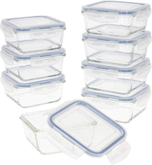Max Home Pachet 8 recipiente etanșe din sticlă, cutie de prânz din sticlă pentru microunde, recipiente resigilabile pentru alimente, 550 mililitri, capace transparente, recipiente pentru alimente (16538) Cutii depozitare alimente Naty Shop Titlu implicit