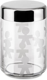 Alessi AKK37 GIROTONDO Borcan de bucătărie din sticlă cu amprentă și capac sigilat din oțel inoxidabil, L 21.6cm, H 10.5cm Cutii depozitare alimente Naty Shop W 21.6cm, H 10.5cm
