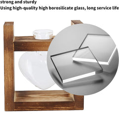 Terariu cu plante cu suport din lemn, vază de masă în formă de inimă, plante hidroponice din sticlă transparentă pentru decorarea grădinii de acasă, decorațiune hidroponică cu flori pentru birou, living, bucătărie (A)