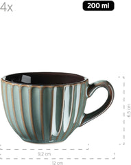 Set de veselă MÄSER 931966 Confino Series pentru 4 persoane, aspect vintage modern, set de mic dejun din ceramică, 12 piese, culoare petrol cu accente negre, gresie