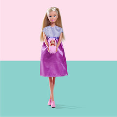 Simba Steffi Love Welcome Baby 29 cm – Steffi însărcinată cu copil, set de 12 accesorii pentru jocuri de rol, păpușă de modă cu păpușă bebeluș de 4 cm, jucărie pentru copii cu vârsta de 3 ani și peste